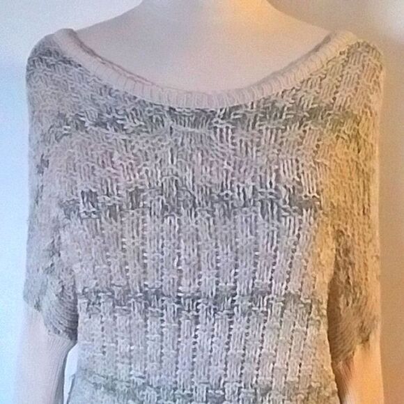Free People Sweater Pull Over Off Shoulder V Back Open Weave Sea Mist M - Picture 3 of 13